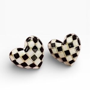 Tuckernuck Black, White, & Gold Checkerboard Heart Stud Earrings